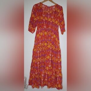 Vibrant Floral Maxi Dress in Orange and Purple